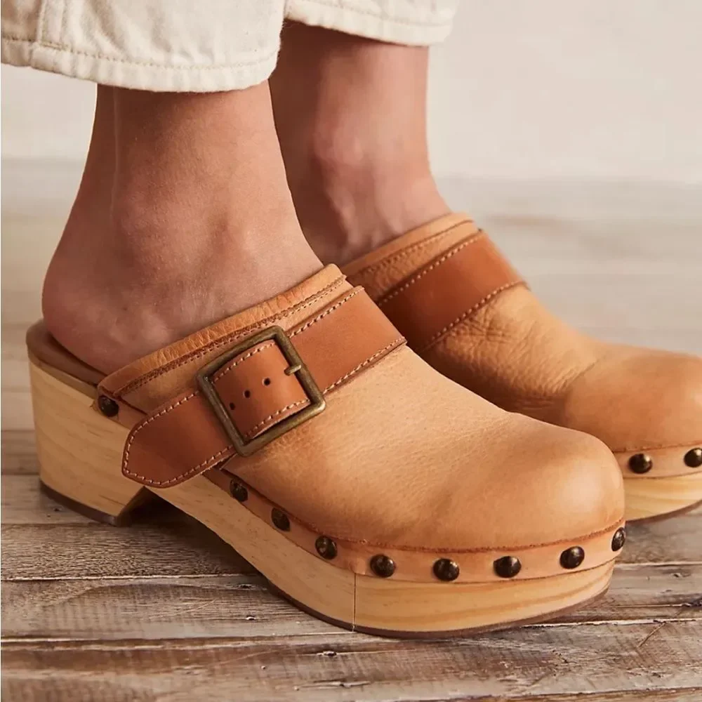 Free People Culver City Wood Leather Platform Clogs